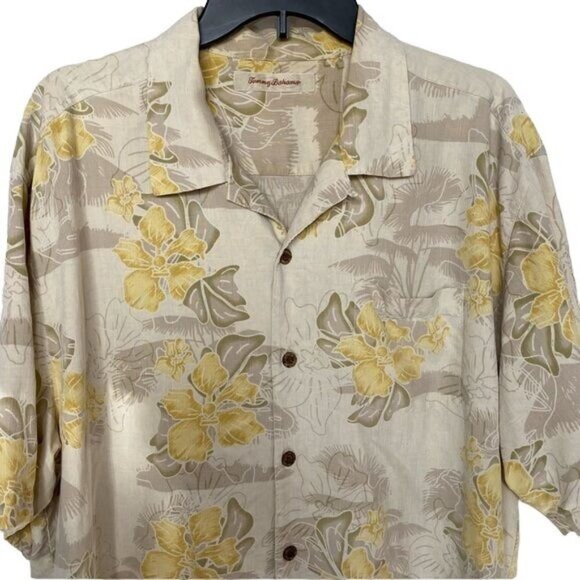 Vintage Tommy Bahama Hawaiian Style Button Down Yellow Floral Shirt Size XL - Picture 3 of 11